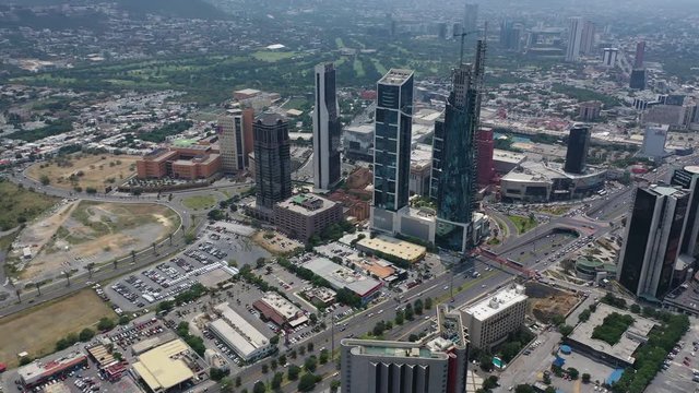 Aerial Pan of Skyscrapers in Monterrey Mexico