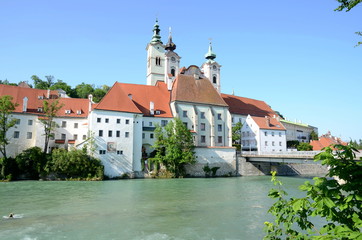 Fototapeta na wymiar View of Steyrdorf at the confluence of the rivers Steyr and Enns