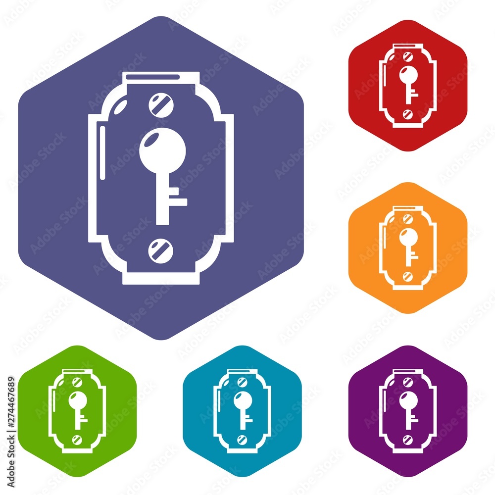 Poster lock front icons vector colorful hexahedron set collection isolated on white