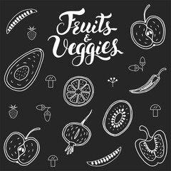 Fruits and Veggies hand drawn set