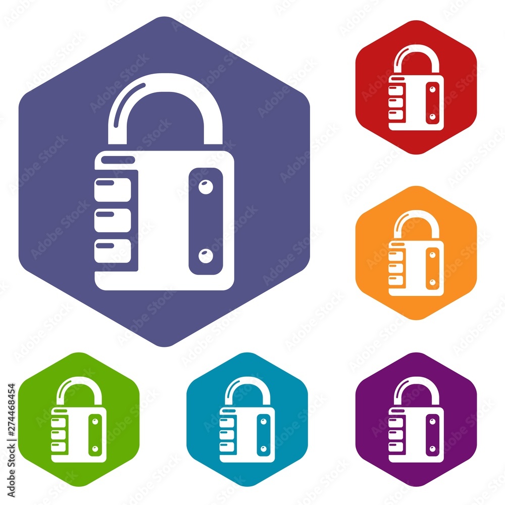 Aufkleber lock system icons vector colorful hexahedron set collection isolated on white