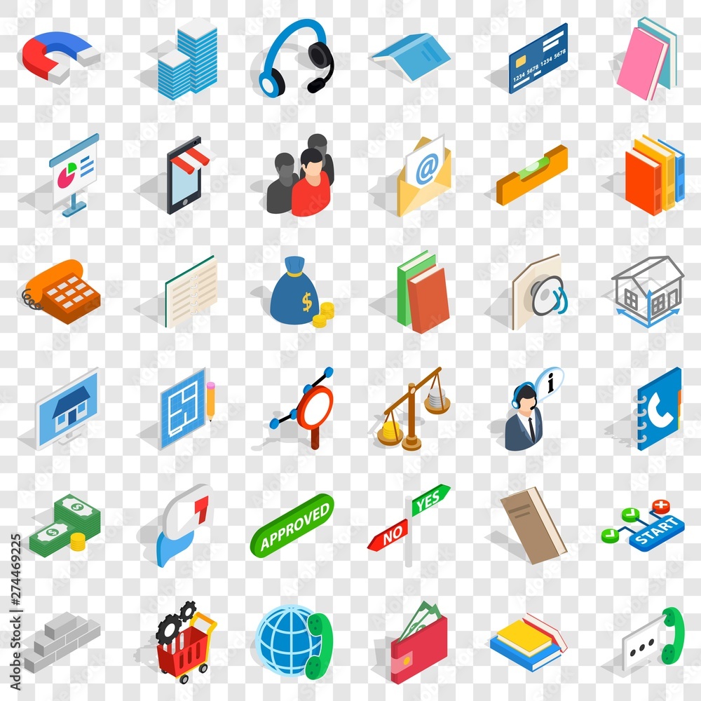 Poster piggy bank icons set. isometric style of 36 piggy bank vector icons for web for any design