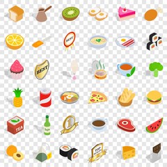 Quality food icons set. Isometric style of 36 quality food vector icons for web for any design