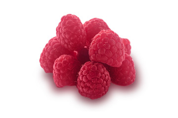 heap of fresh raspberries isolated on white background