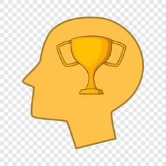 Winner cup in human head icon. Cartoon illustration of winner cup in human head vector icon for web