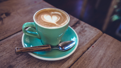 Hot Latte Coffee In Green Cup 