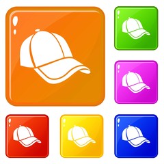 Cap icons set collection vector 6 color isolated on white background