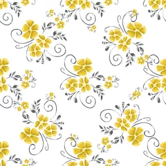 Gordijnen Trendy bloemen Vintage flowers in a new way. Stamens and leaves in a seamless pattern.  © WI-tuss
