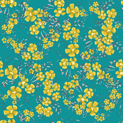Vintage flowers in a new way. Stamens and leaves in a seamless pattern on darck background