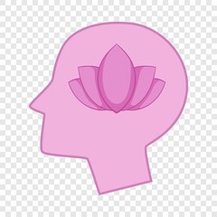 Head silhouette with lotus inside icon. Cartoon illustration of head silhouette with lotus inside vector icon for web