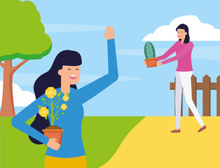 people gardening flat design