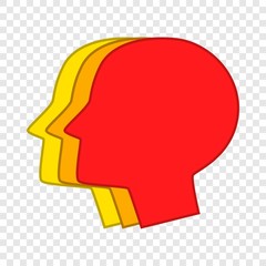 Three male head silhouettes icon. Cartoon illustration of three male head silhouettes vector icon for web