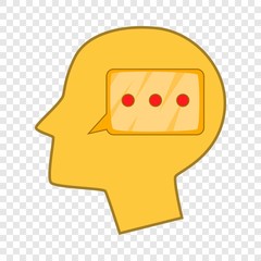 Speech bubble inside human head icon. Cartoon illustration of speech bubble inside human head vector icon for web