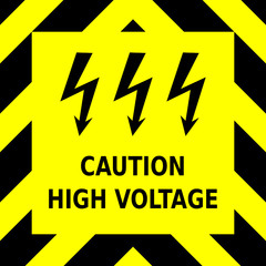 Seamless vector graphic of black upward pointing chevrons on a yellow background with the wording Caution High Voltage