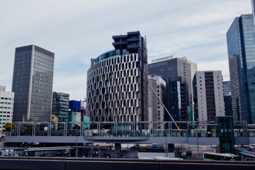 Fototapeta na wymiar Wide view of modern skyscrapers in Japan