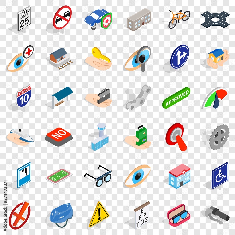 Aufkleber traverse icons set. isometric style of 36 traverse vector icons for web for any design
