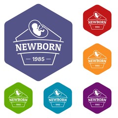 Newborn icons vector colorful hexahedron set collection isolated on white