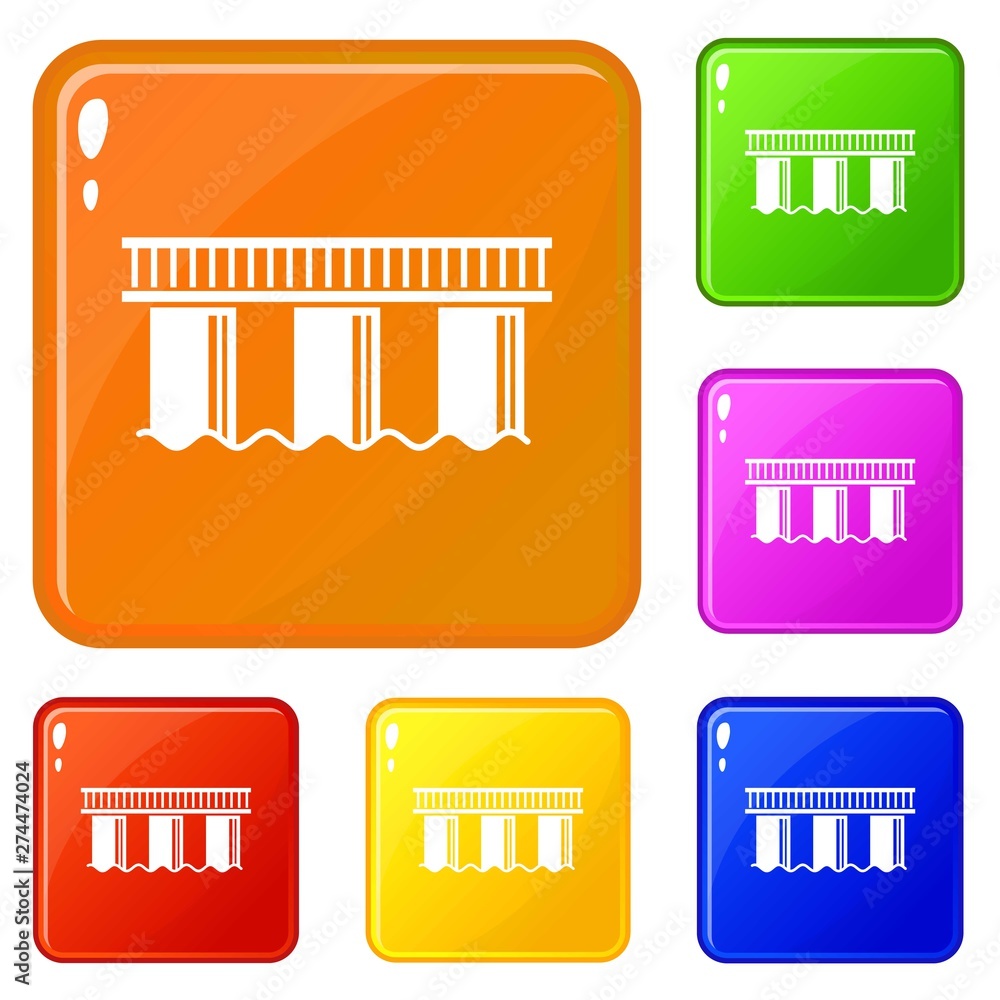 Poster urban bridge icons set collection vector 6 color isolated on white background