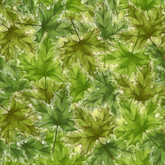 Green Maple Leaf Seamless Pattern. Summer Foliage Continuous Design for Print, Background, Textile, Wallpaper, and Gift Wrap.
