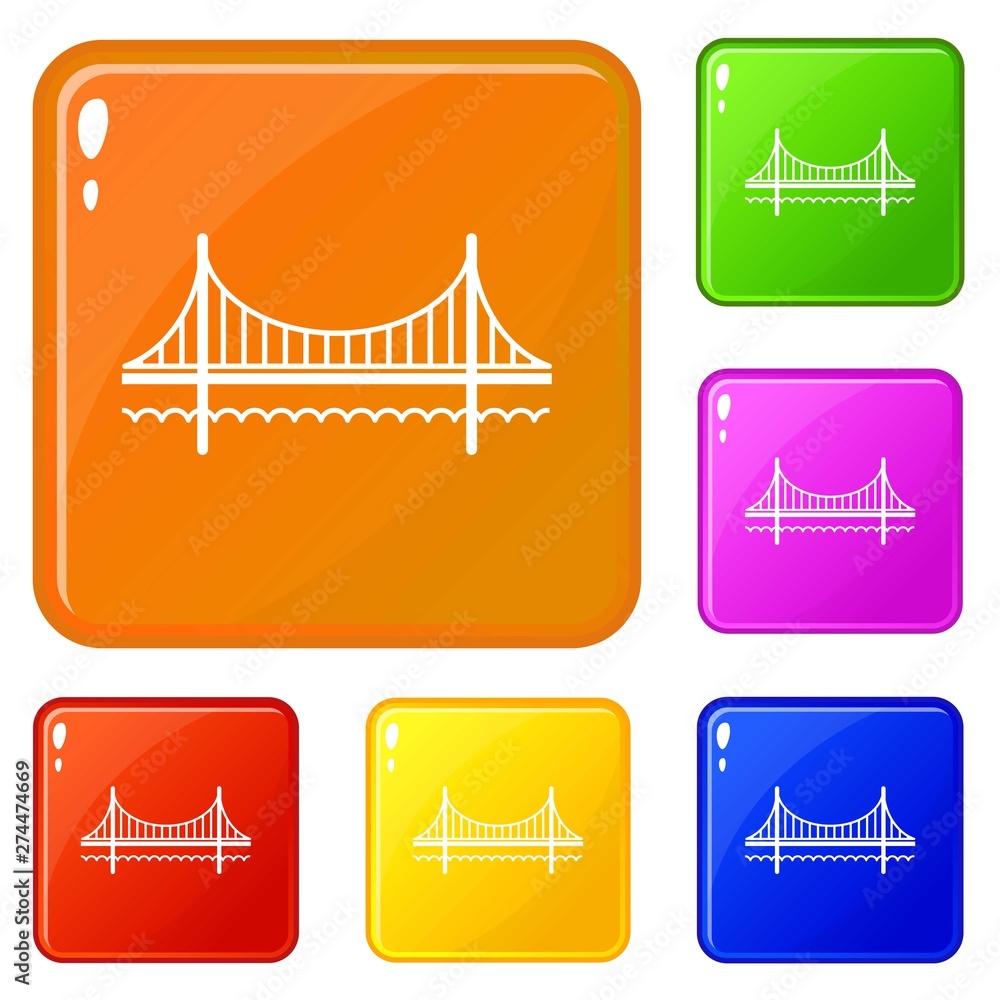 Poster golden gate bridge icons set collection vector 6 color isolated on white background
