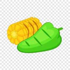 Corncob and green paper icon. Cartoon illustration of corncob and green paper vector icon for web