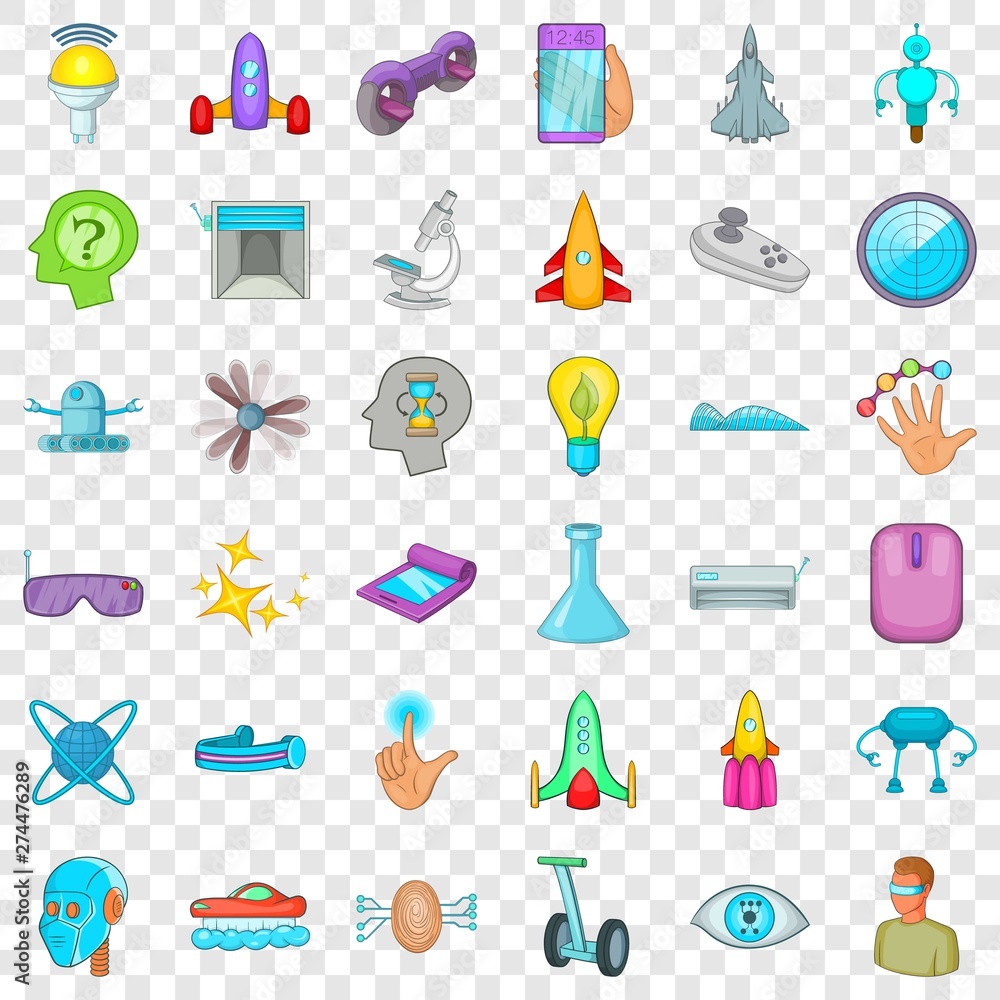 Poster device icons set. cartoon style of 36 device vector icons for web for any design