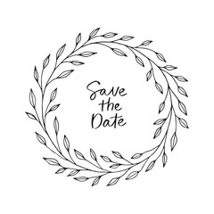 Obraz premium Hand drawn vector wreath. Save the date. Floral round frame for cards, invitations.