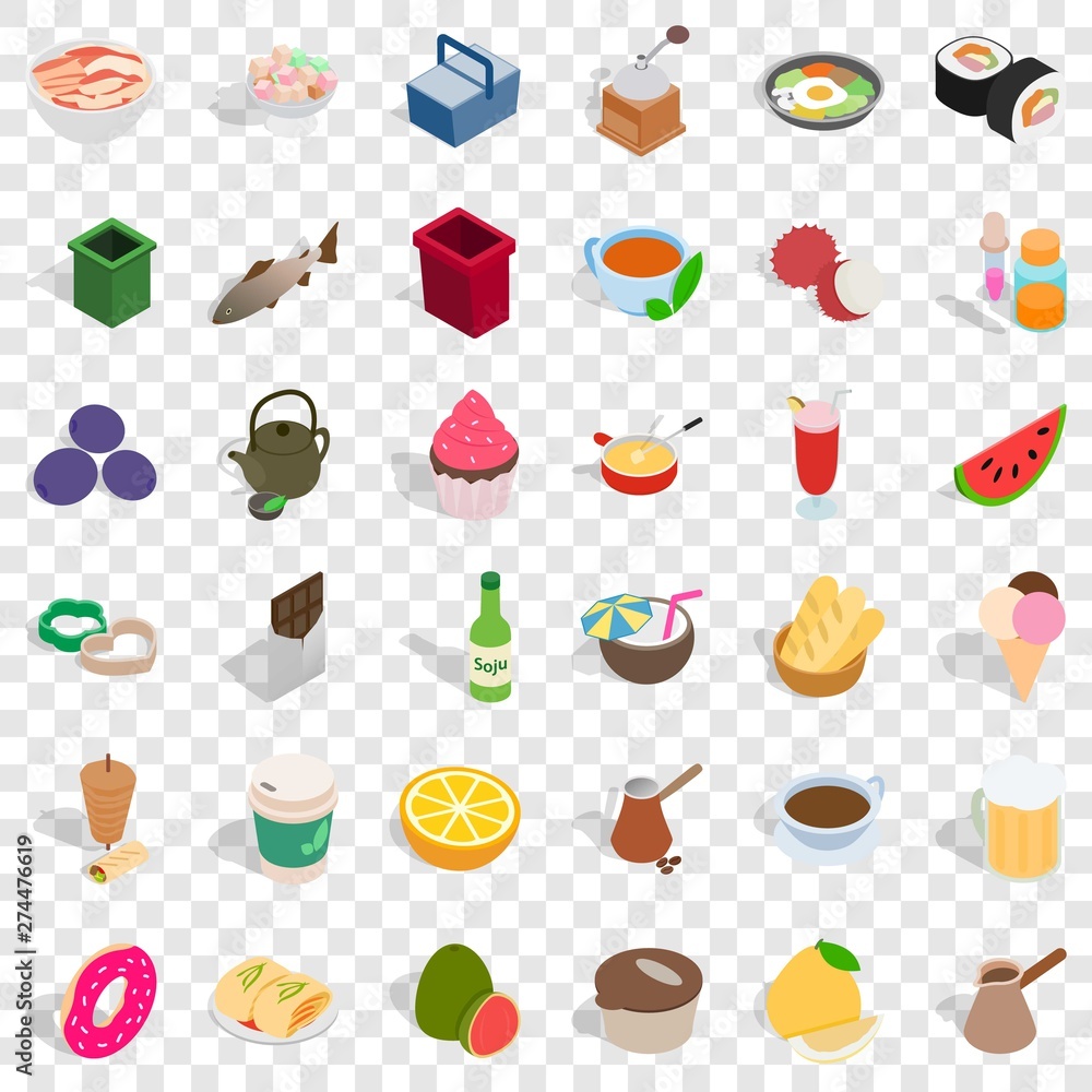 Poster culinary icons set. isometric style of 36 culinary vector icons for web for any design