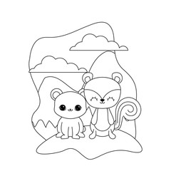 cute chipmunk with bear animals in landscape