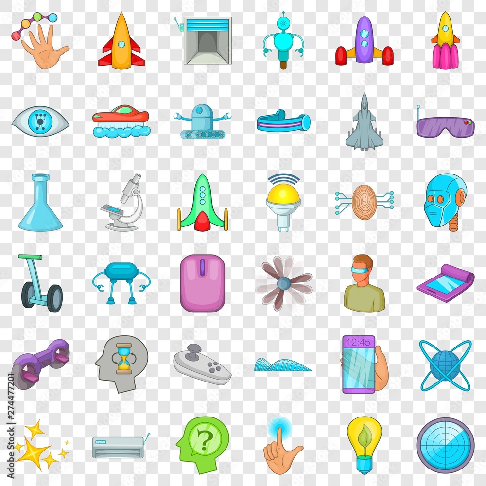 Aufkleber experiment icons set. cartoon style of 36 experiment vector icons for web for any design