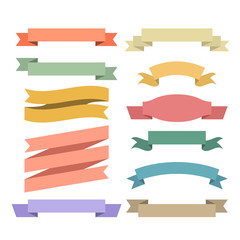 Set of vintage various ribbons for inscriptions in retro style. flat vector illustration