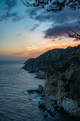 Rocky coastline during sunset