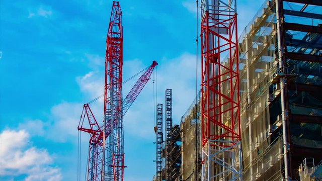 A time lapse of moving cranes at the under construction. Ota district Haneda Tokyo Japan - 03.14.2019 camera : Canon EOS 5D mark4