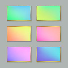 Fototapeta na wymiar Set of Colored Pastel Gradient Cards or Banners with Stylized Gold Frame.