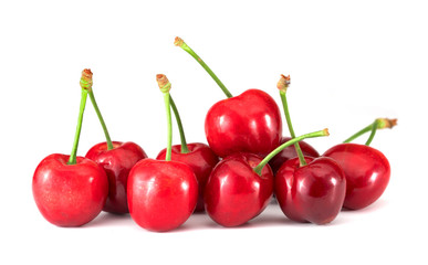 .sweet cherries on a white background