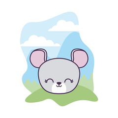 head of cute mouse animal in landscape