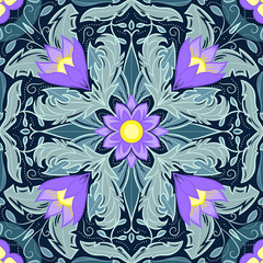 Beautiful ornamental seamless pattern with floral elements. Texture for wallpapers, fabric, wrap, web page backgrounds, vector illustration