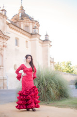 Portrait of beautiful spanish woman with flamenco dress