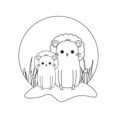 cute lions animals in landscape