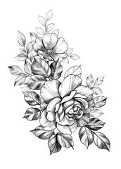 Hand drawn Floral Decoration with Rose Flowers