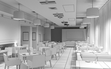 restaurant, interior visualization, 3D illustration