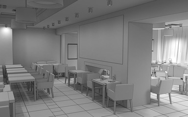 restaurant, interior visualization, 3D illustration