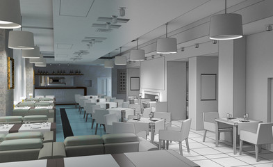 restaurant, interior visualization, 3D illustration
