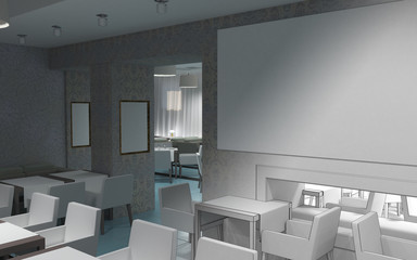 restaurant, interior visualization, 3D illustration