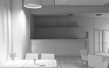 restaurant, interior visualization, 3D illustration