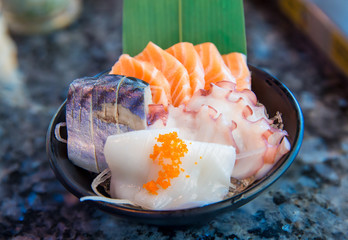 Japanese foods sashimi (raw sliced fish, Japan of raw fresh fish fillet (sashimi)  , Assorted Japanese sashimi