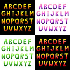 Vector set of multicolored letters for inscriptions isolated on black.