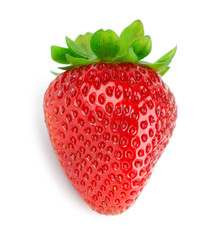 Fresh strawberry fruit on white. Top view