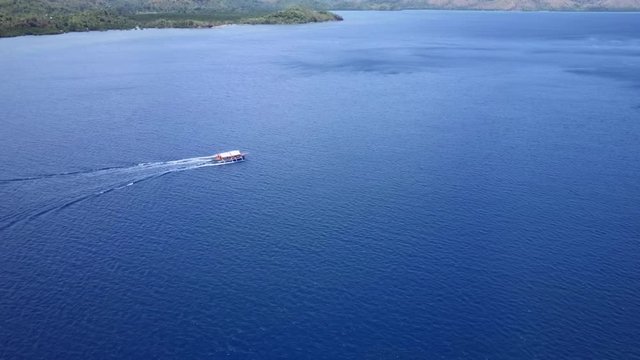 Aerial view of boat on a sea. Palawan May 2017.