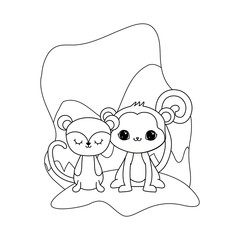 cute monkeys animal isolated icon